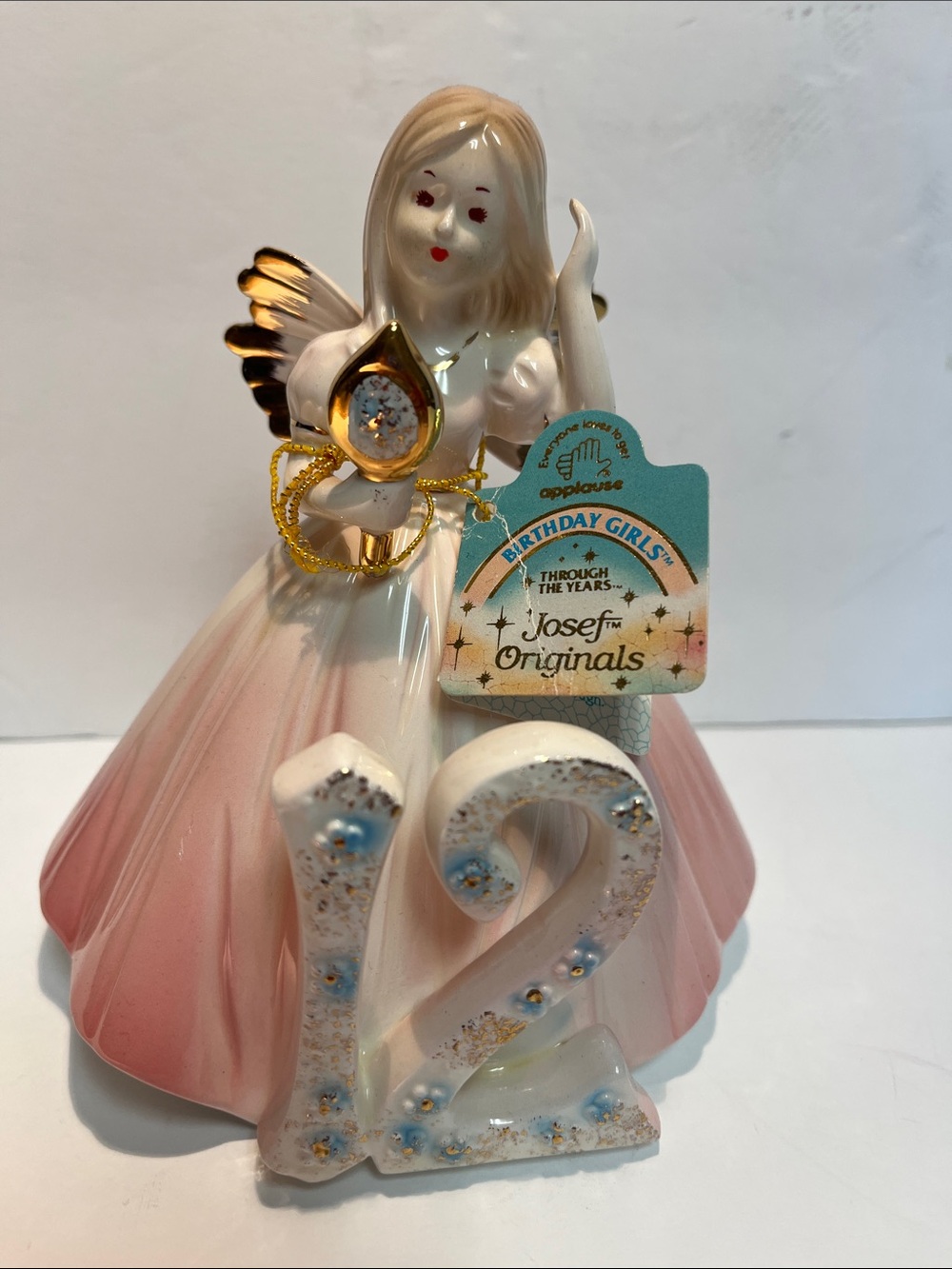 Josef Originals Pink '12' Birthday Cake Topper Figurine